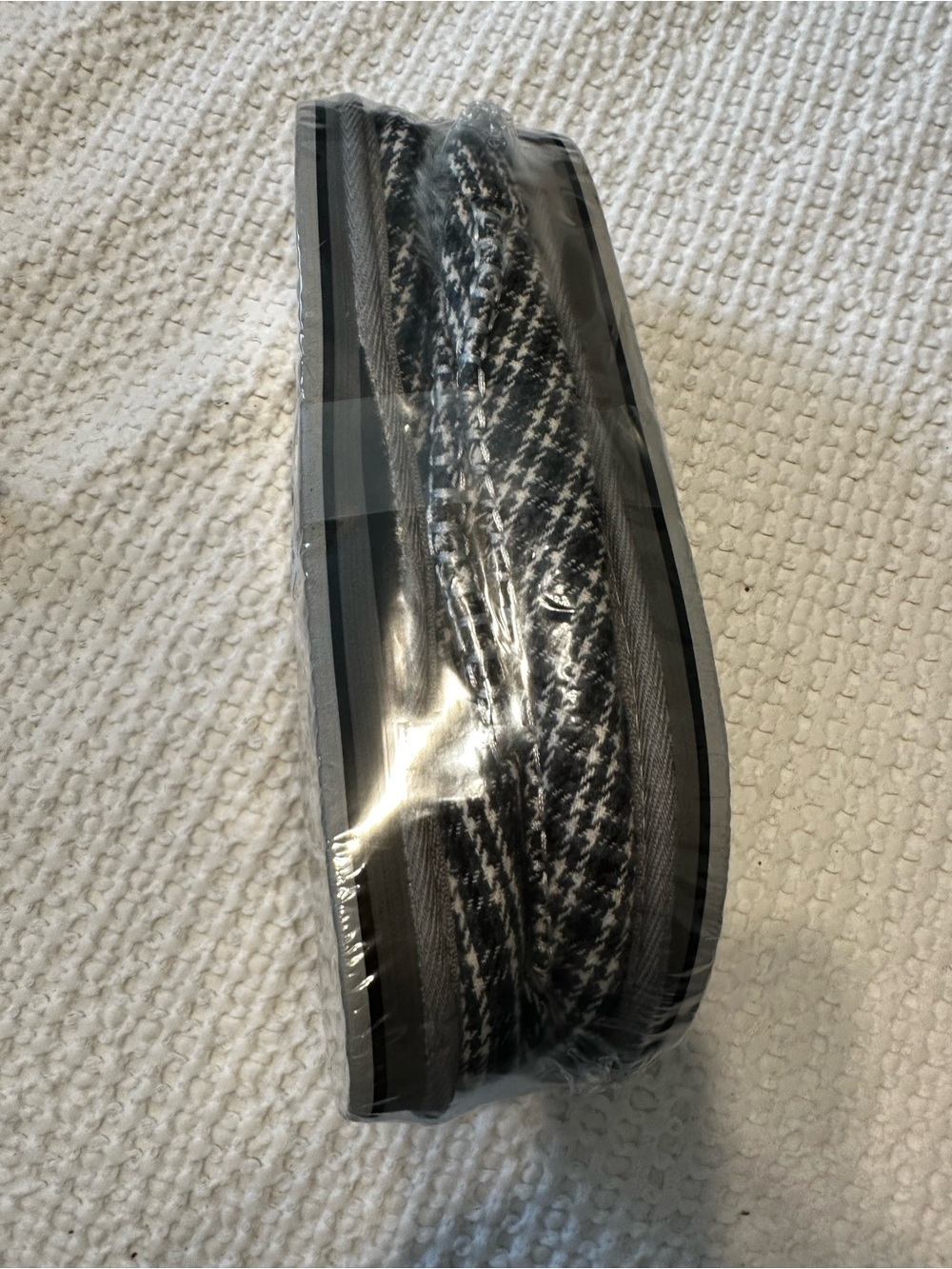 Bllack, Gray and white plaid cushioned slippers with supportive bottom